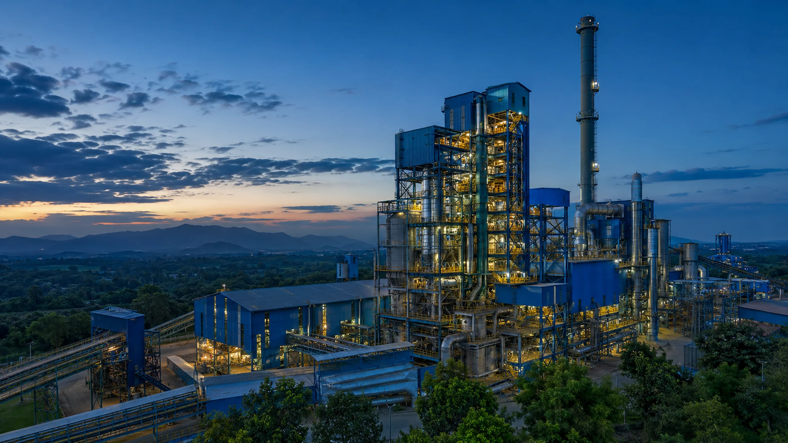PMSL integrated processing plant at dusk
