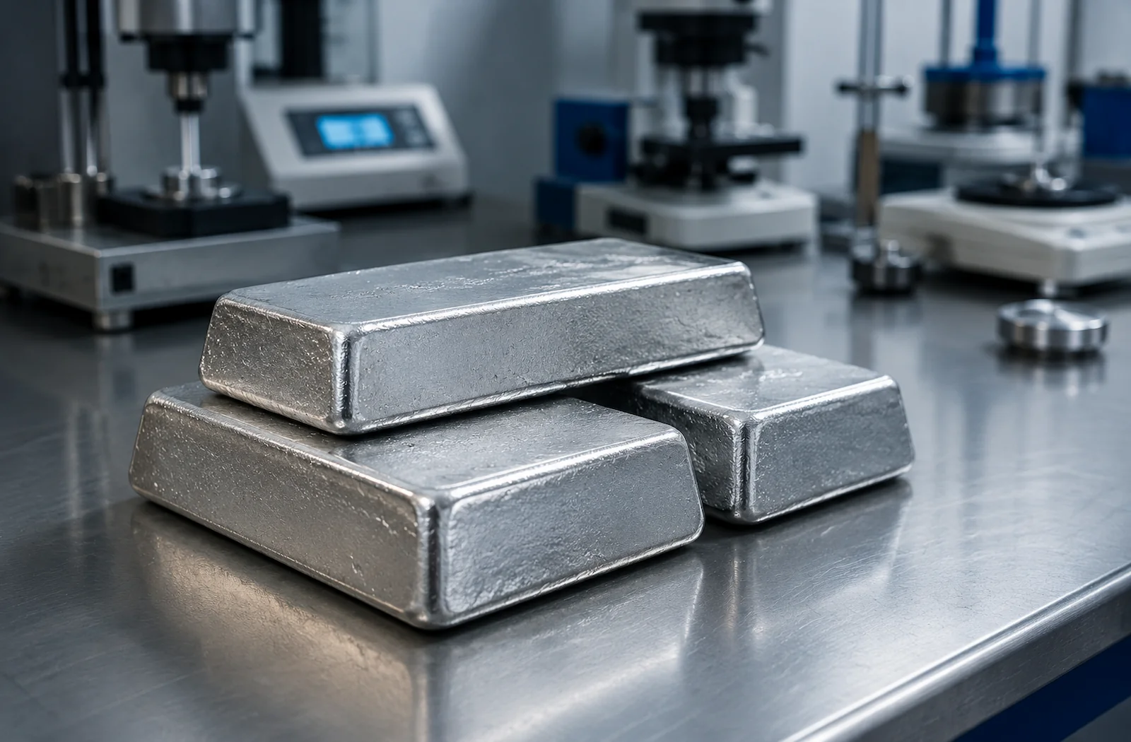 Tin ingots in a quality inspection laboratory